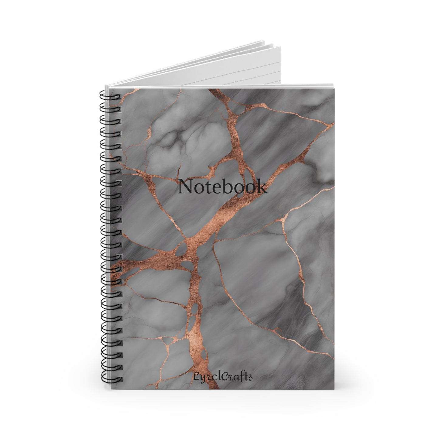 Gray Marble with Metallic Copper Spiral Notebook - Ruled Line