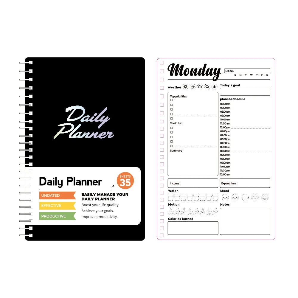 IMODA Stationery A5 Undated Daily Planner to Do List Hourly Schedules Appointment Planner School Office Supplies