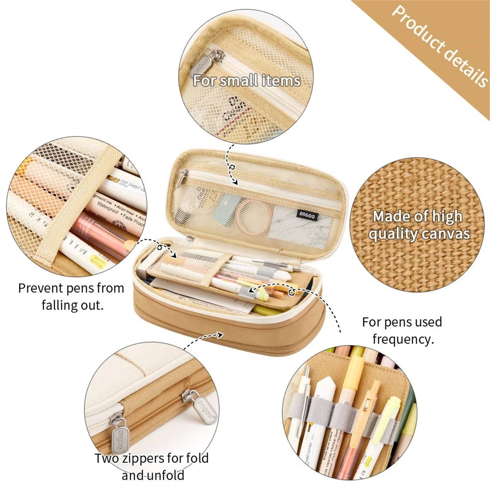 Canvas Big Capacity Pencil Case Organizer