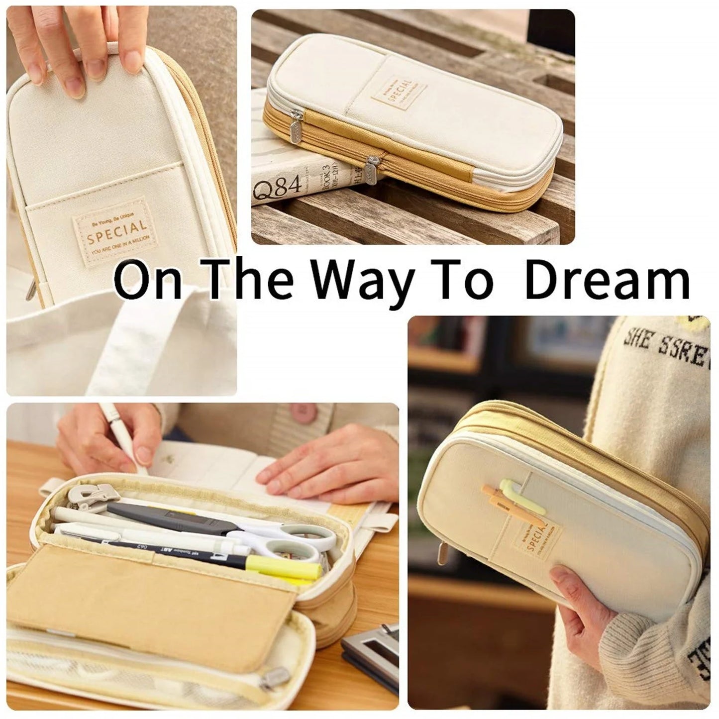 Canvas Big Capacity Pencil Case Organizer