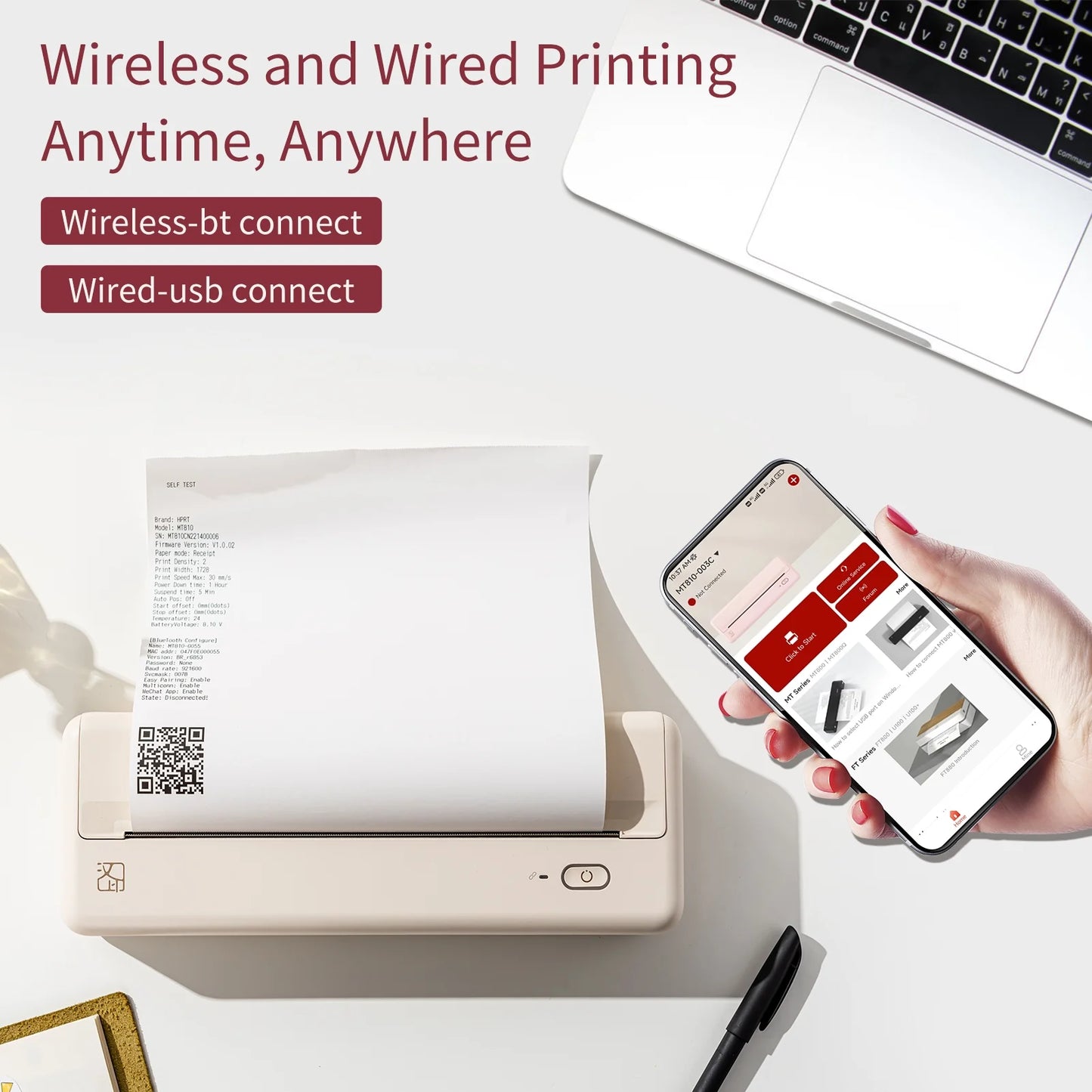 Wireless Portable Printers - A4 Thermal Printer, Monochrome for Travel, Mobile Office, School, Home - Bluetooth Printer Compatible with IOS Android Phone & Laptop