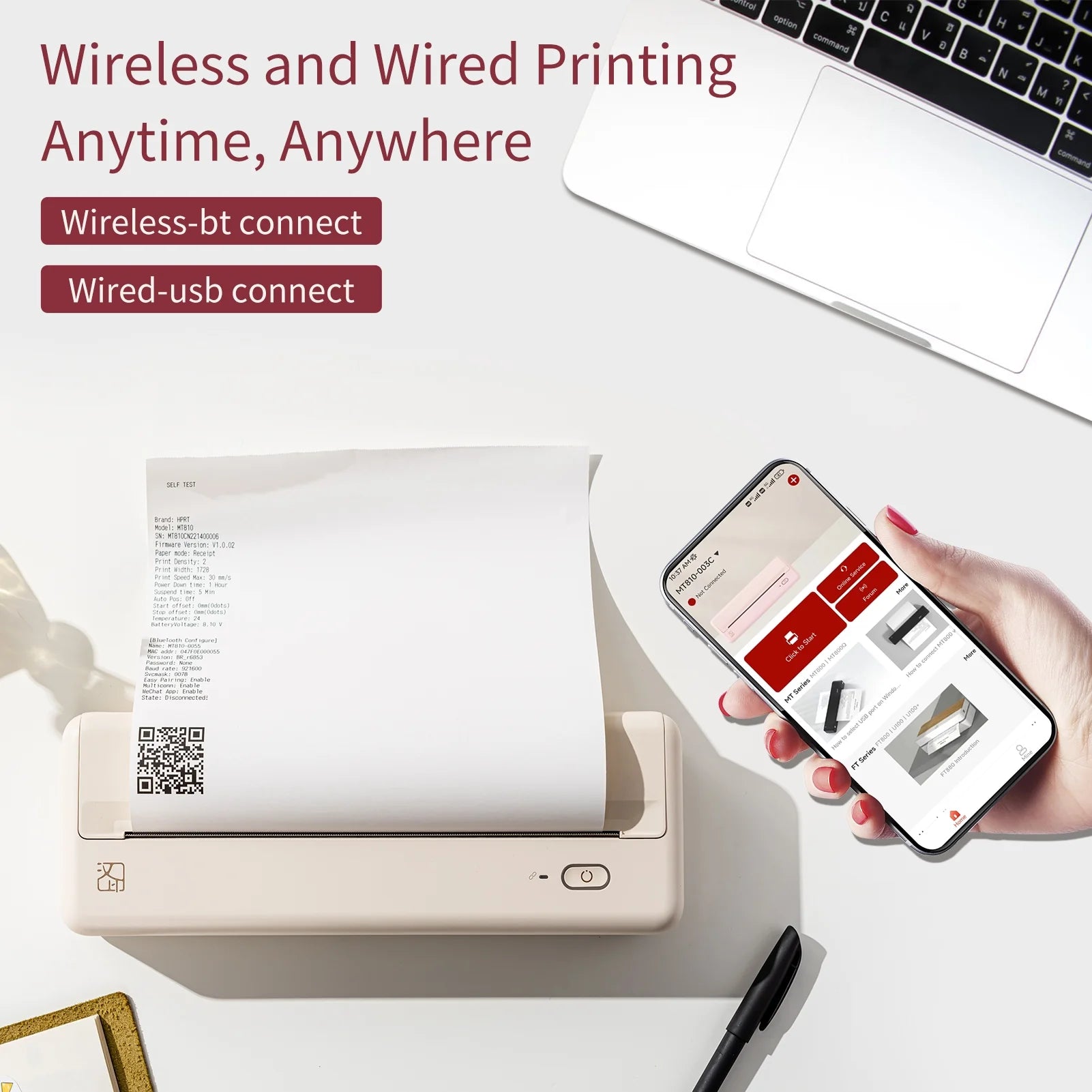 Wireless Portable Printers - A4 Thermal Printer, Monochrome for Travel, Mobile Office, School, Home - Bluetooth Printer Compatible with IOS Android Phone & Laptop