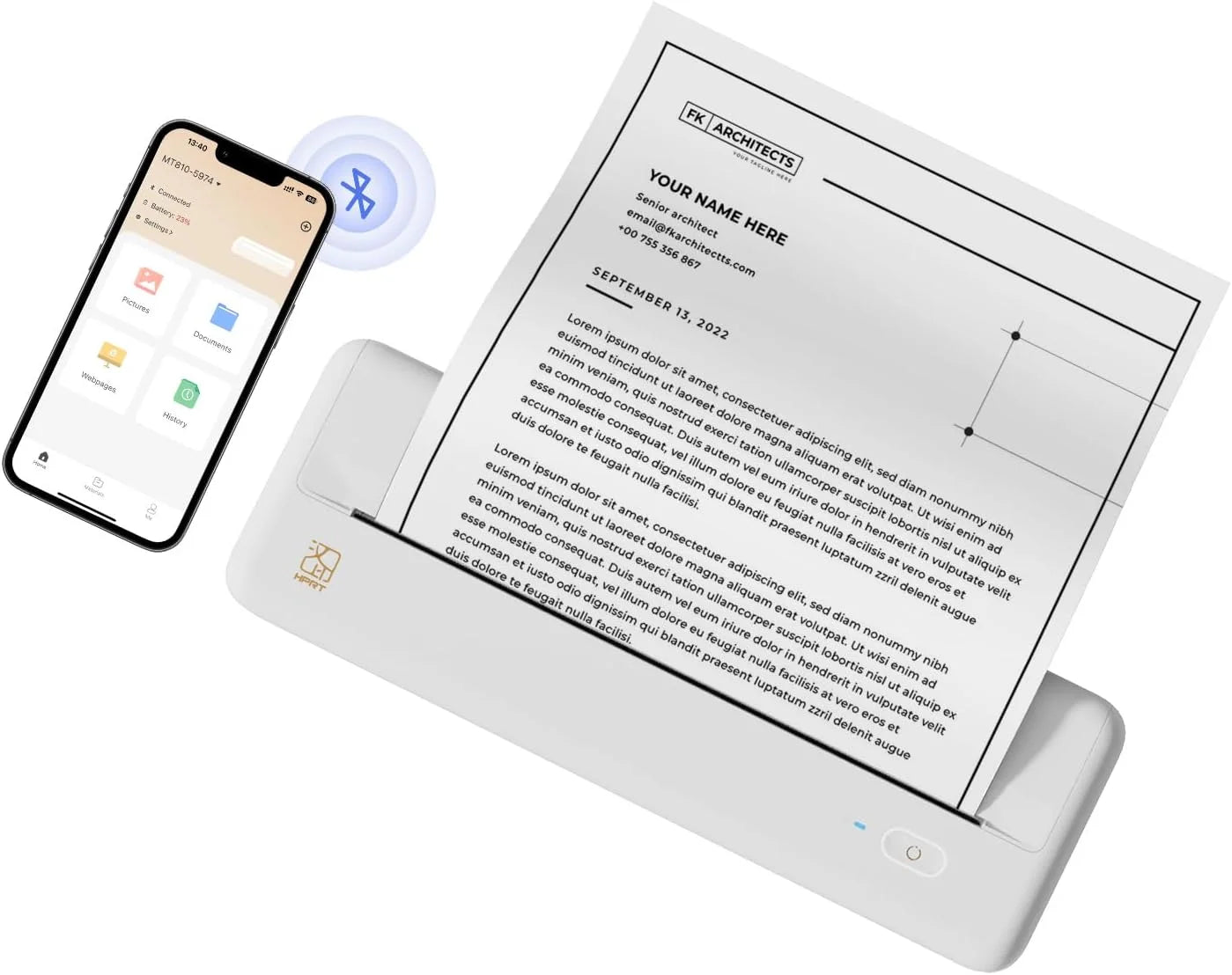 Wireless Portable Printers - A4 Thermal Printer, Monochrome for Travel, Mobile Office, School, Home - Bluetooth Printer Compatible with IOS Android Phone & Laptop