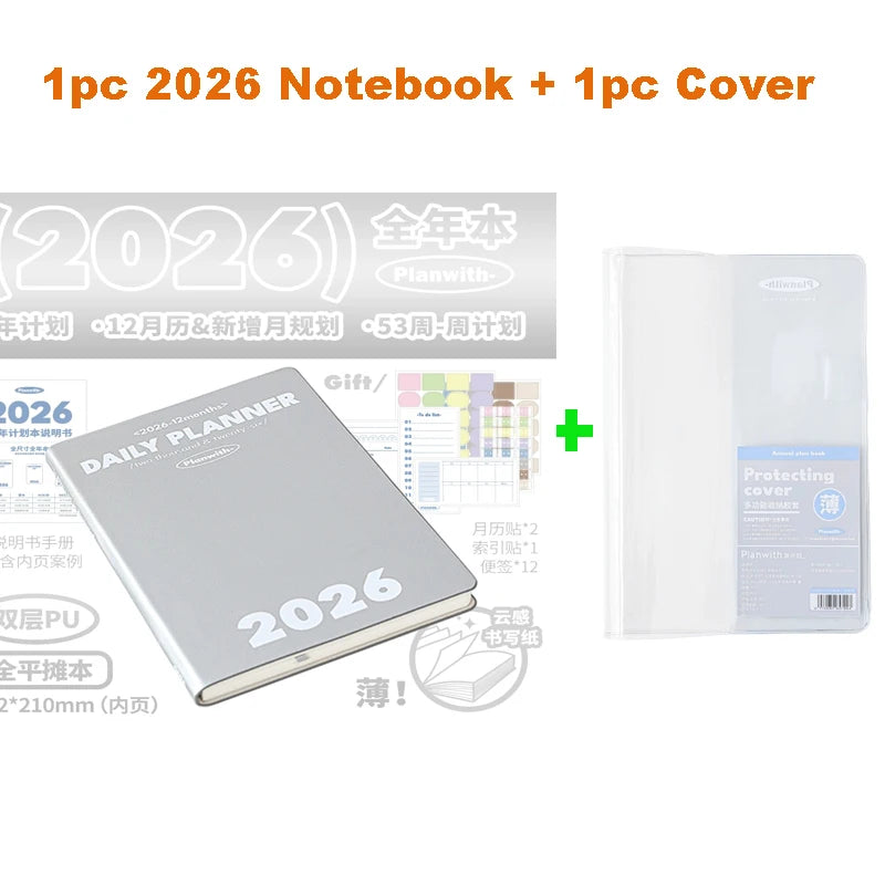 Planwith 2026 Portable Slim A5 Notebook Planner Annual Year Month Weeks Plan One Page Per Day Fashion Colors Best Gifts for 2026