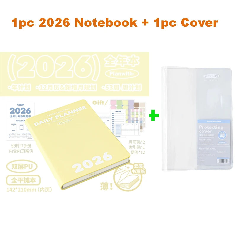 Planwith 2026 Portable Slim A5 Notebook Planner Annual Year Month Weeks Plan One Page Per Day Fashion Colors Best Gifts for 2026