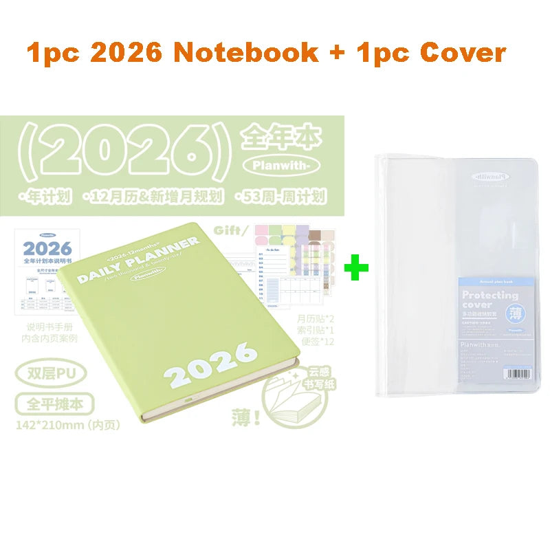 Planwith 2026 Portable Slim A5 Notebook Planner Annual Year Month Weeks Plan One Page Per Day Fashion Colors Best Gifts for 2026