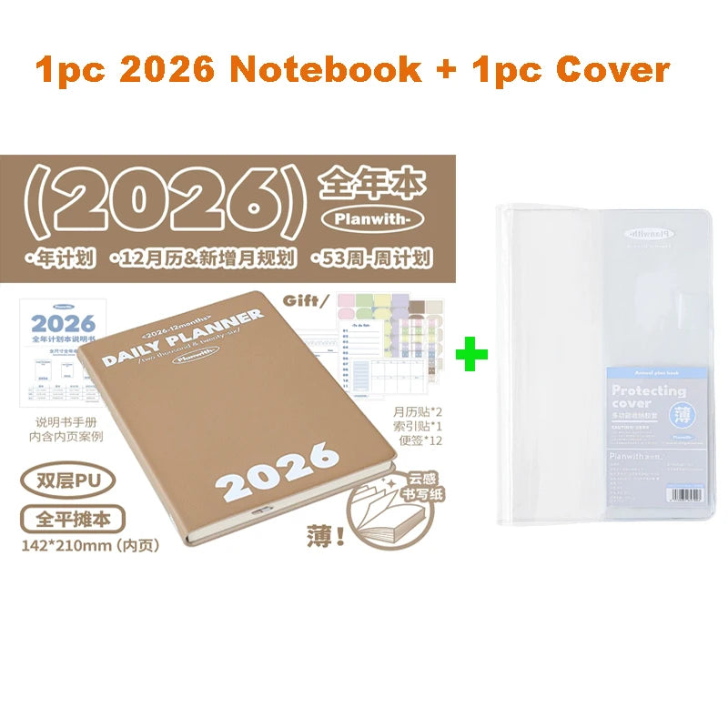 Planwith 2026 Portable Slim A5 Notebook Planner Annual Year Month Weeks Plan One Page Per Day Fashion Colors Best Gifts for 2026