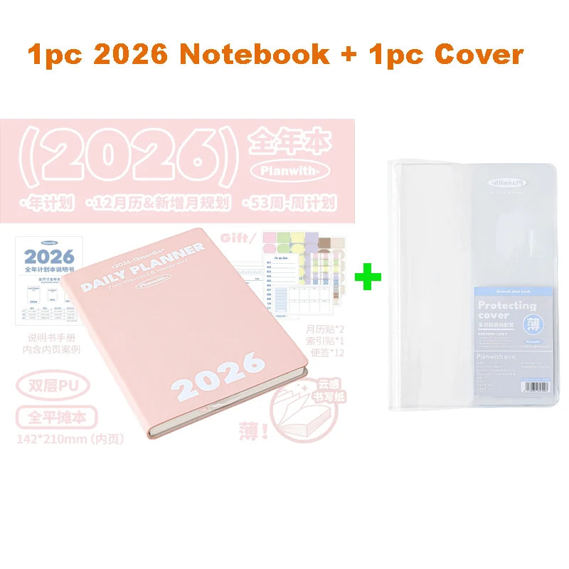 Planwith 2026 Portable Slim A5 Notebook Planner Annual Year Month Weeks Plan One Page Per Day Fashion Colors Best Gifts for 2026