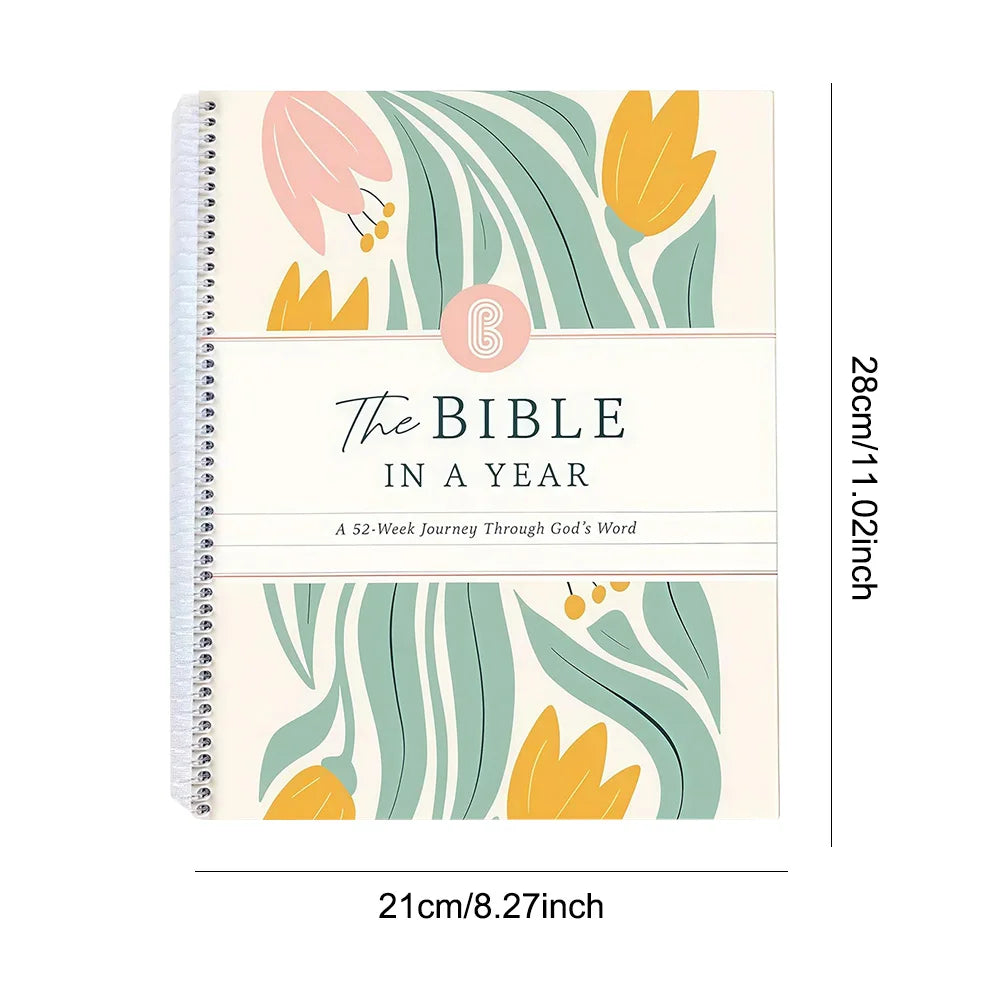 A4/A5 The Bible In A Year:A 52-Week Study Spiral Bible Study Guide Leak-Proof Womens Bible Study Guide Plan Book for Friend Gift