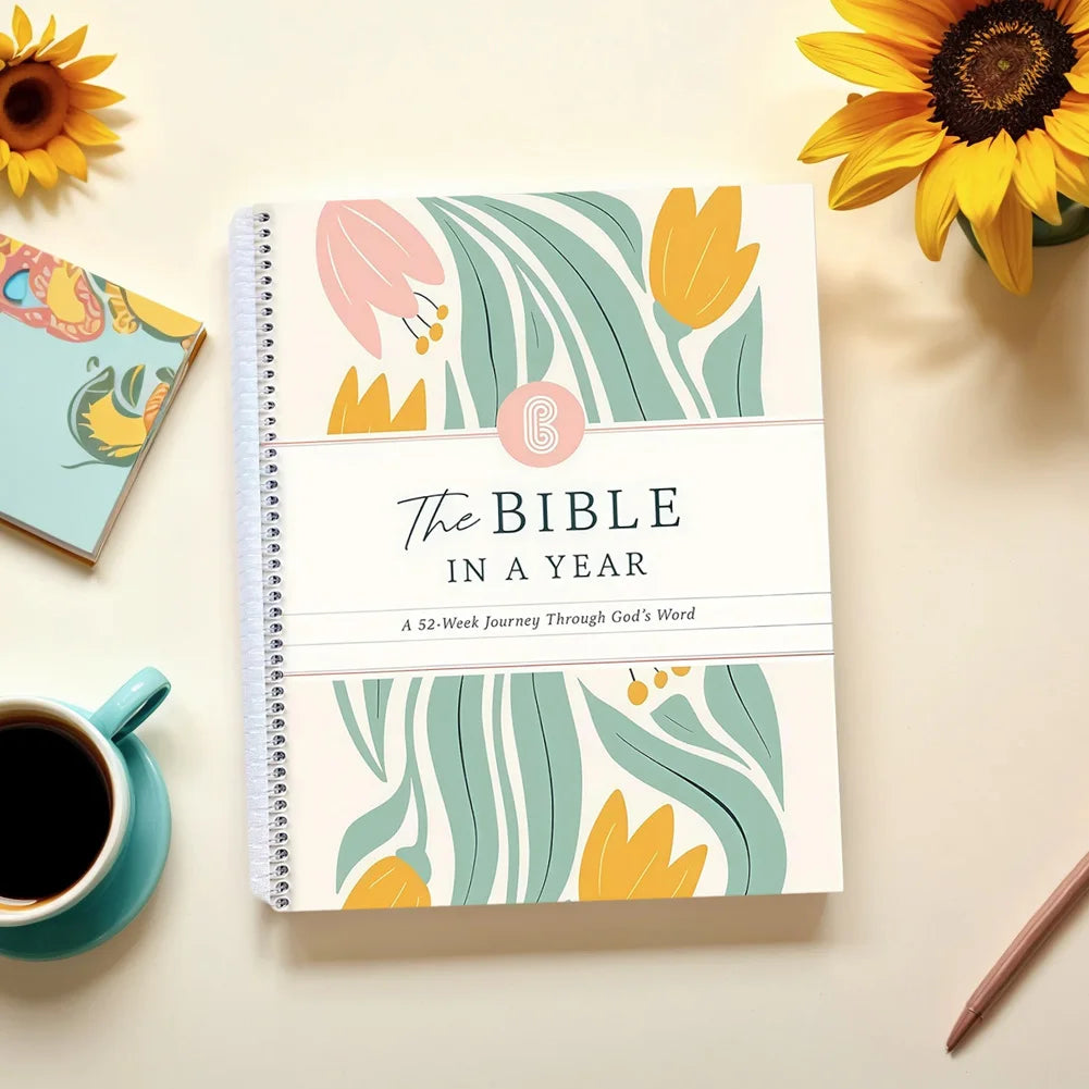 A4/A5 The Bible In A Year:A 52-Week Study Spiral Bible Study Guide Leak-Proof Womens Bible Study Guide Plan Book for Friend Gift