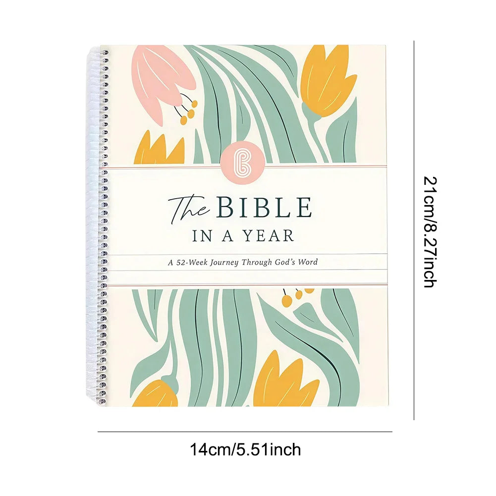 A4/A5 The Bible In A Year:A 52-Week Study Spiral Bible Study Guide Leak-Proof Womens Bible Study Guide Plan Book for Friend Gift