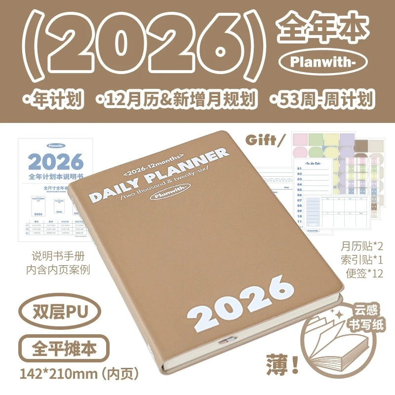 Planwith 2026 Portable Slim A5 Notebook Planner Annual Year Month Weeks Plan One Page Per Day Fashion Colors Best Gifts for 2026