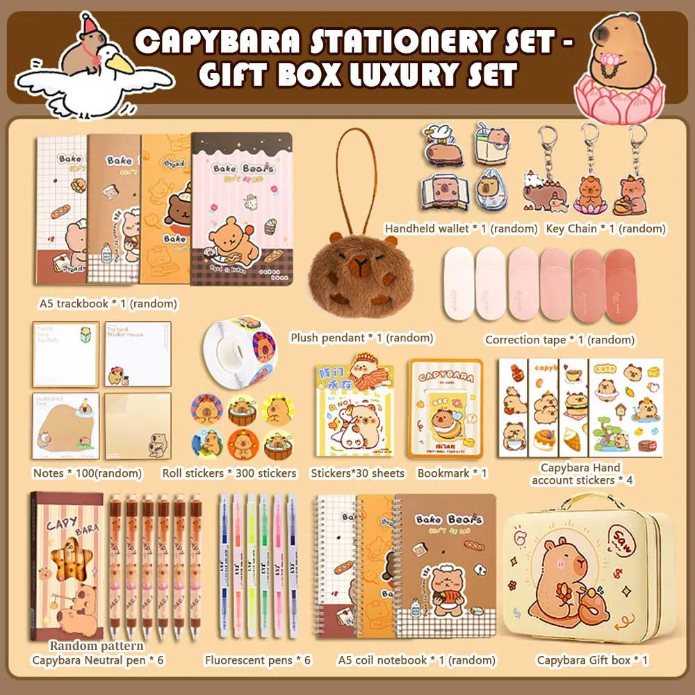 Cute Study Stationery Set Stickers Sharpener Creative Pen Bag Notebook Large Capacity Suitcase Stationery Gift Pack Students
