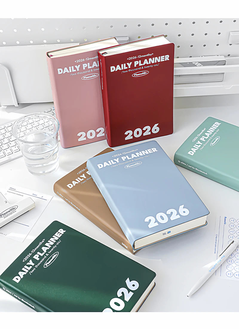 Planwith 2026 Portable Slim A5 Notebook Planner Annual Year Month Weeks Plan One Page Per Day Fashion Colors Best Gifts for 2026