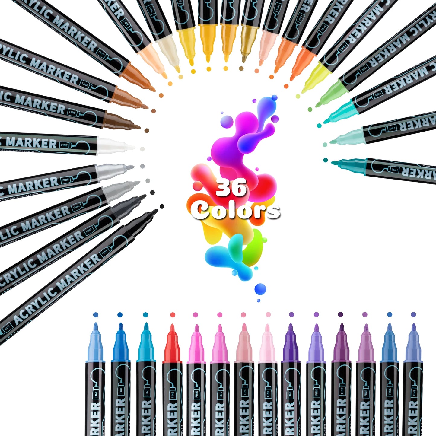 12/24/36/48 Colors Dual Tip Acrylic Paint Pens Markers  for Wood Canvas Stone Rock Painting Glass Ceramic Surfaces DIY Crafts