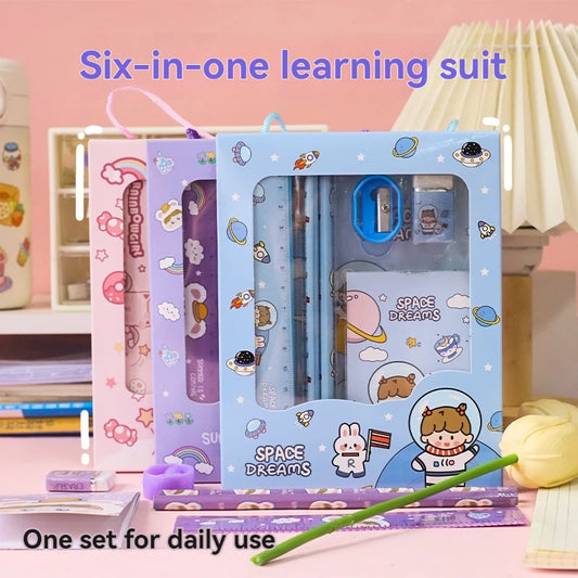 New Cartoon Stationery Set Including Pencil Notebook Ruler Eraser Pencil Sharpener Student School Supplies Stationery Gifts