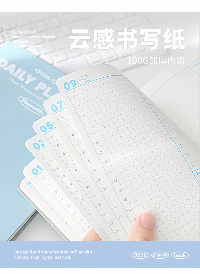 Planwith 2026 Portable Slim A5 Notebook Planner Annual Year Month Weeks Plan One Page Per Day Fashion Colors Best Gifts for 2026