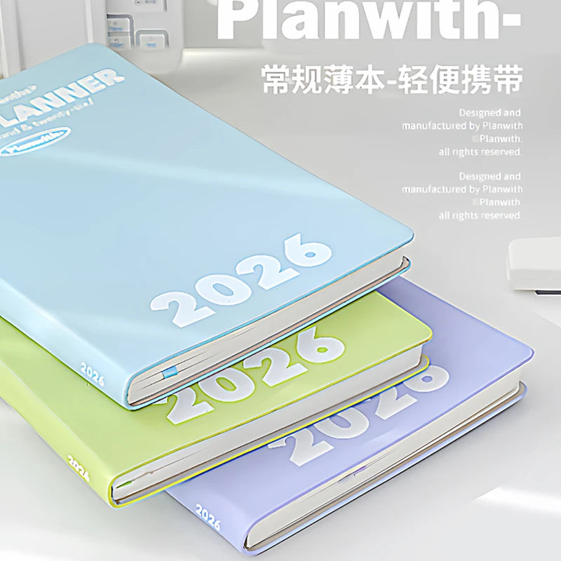 Planwith 2026 Portable Slim A5 Notebook Planner Annual Year Month Weeks Plan One Page Per Day Fashion Colors Best Gifts for 2026