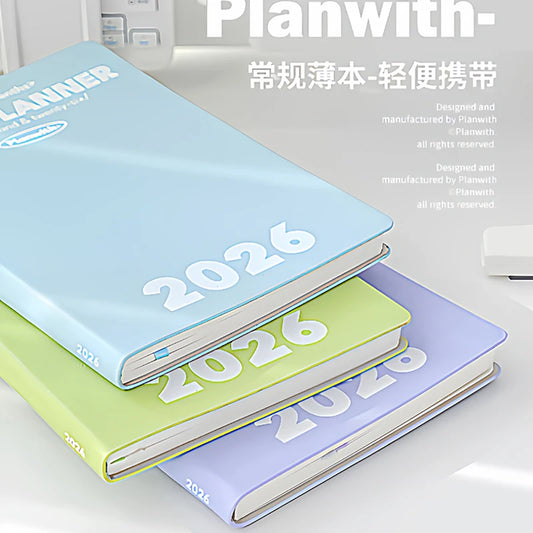 Planwith 2026 Portable Slim A5 Notebook Planner Annual Year Month Weeks Plan One Page Per Day Fashion Colors Best Gifts for 2026