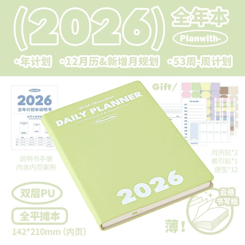 Planwith 2026 Portable Slim A5 Notebook Planner Annual Year Month Weeks Plan One Page Per Day Fashion Colors Best Gifts for 2026