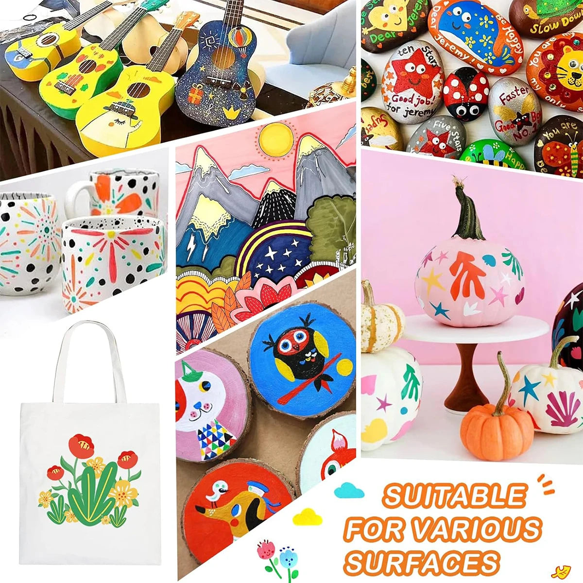 12/24/36/48 Colors Dual Tip Acrylic Paint Pens Markers  for Wood Canvas Stone Rock Painting Glass Ceramic Surfaces DIY Crafts