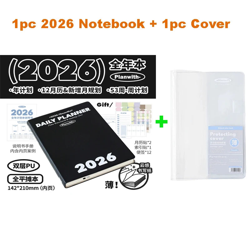 Planwith 2026 Portable Slim A5 Notebook Planner Annual Year Month Weeks Plan One Page Per Day Fashion Colors Best Gifts for 2026