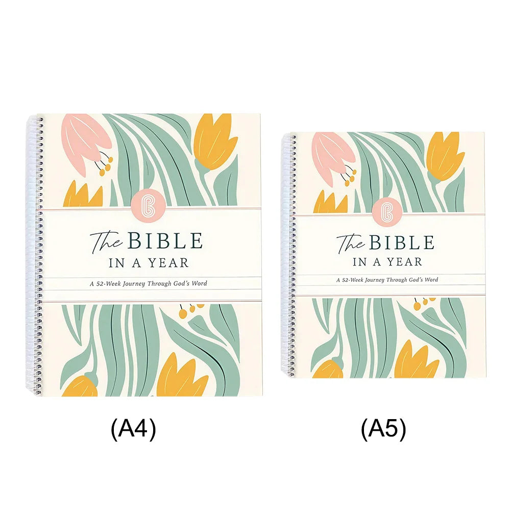 A4/A5 The Bible In A Year:A 52-Week Study Spiral Bible Study Guide Leak-Proof Womens Bible Study Guide Plan Book for Friend Gift