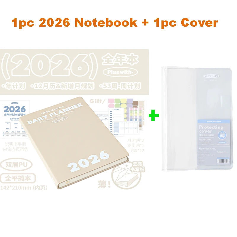 Planwith 2026 Portable Slim A5 Notebook Planner Annual Year Month Weeks Plan One Page Per Day Fashion Colors Best Gifts for 2026
