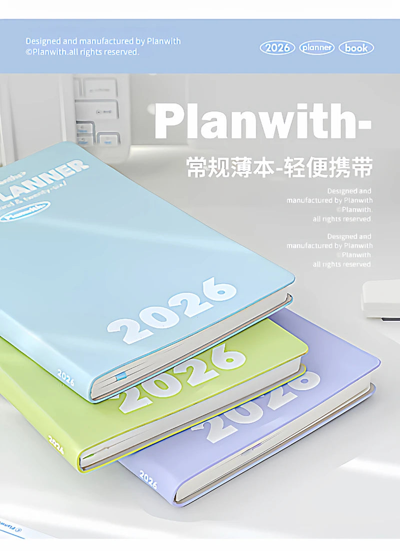 Planwith 2026 Portable Slim A5 Notebook Planner Annual Year Month Weeks Plan One Page Per Day Fashion Colors Best Gifts for 2026