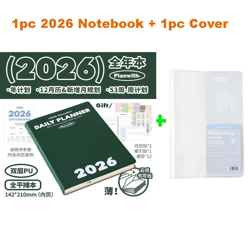 Planwith 2026 Portable Slim A5 Notebook Planner Annual Year Month Weeks Plan One Page Per Day Fashion Colors Best Gifts for 2026
