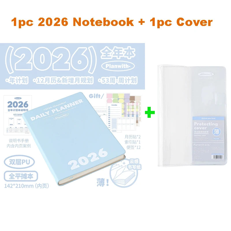 Planwith 2026 Portable Slim A5 Notebook Planner Annual Year Month Weeks Plan One Page Per Day Fashion Colors Best Gifts for 2026
