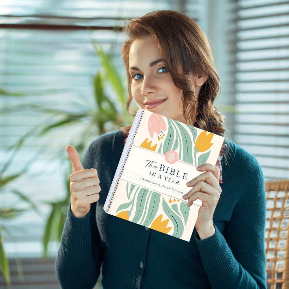 A4/A5 The Bible In A Year:A 52-Week Study Spiral Bible Study Guide Leak-Proof Womens Bible Study Guide Plan Book for Friend Gift