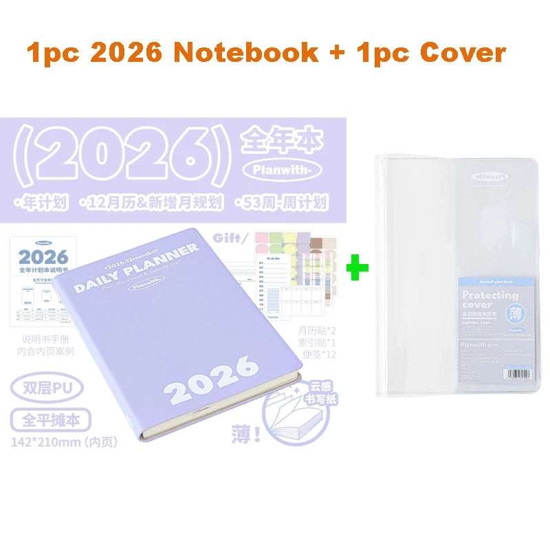 Planwith 2026 Portable Slim A5 Notebook Planner Annual Year Month Weeks Plan One Page Per Day Fashion Colors Best Gifts for 2026