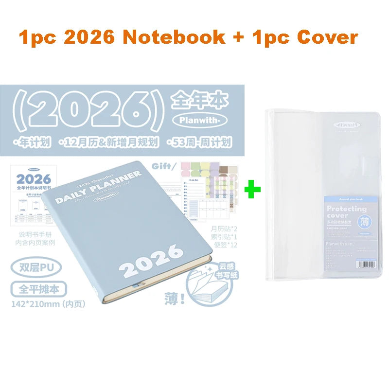 Planwith 2026 Portable Slim A5 Notebook Planner Annual Year Month Weeks Plan One Page Per Day Fashion Colors Best Gifts for 2026
