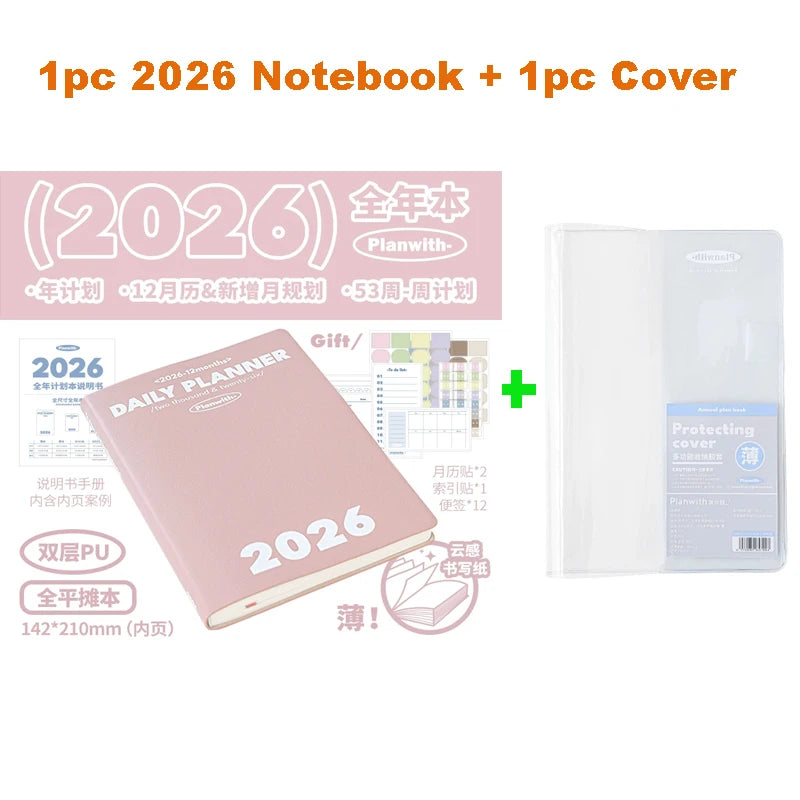 Planwith 2026 Portable Slim A5 Notebook Planner Annual Year Month Weeks Plan One Page Per Day Fashion Colors Best Gifts for 2026
