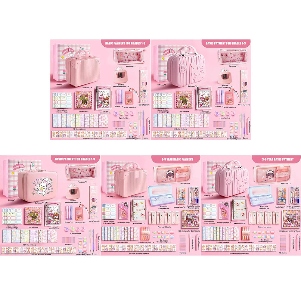 Cute Study Stationery Set Stickers Sharpener Creative Pen Bag Notebook Large Capacity Suitcase Stationery Gift Pack Students