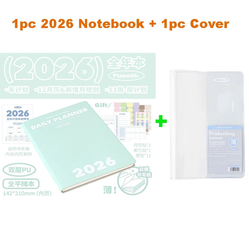Planwith 2026 Portable Slim A5 Notebook Planner Annual Year Month Weeks Plan One Page Per Day Fashion Colors Best Gifts for 2026
