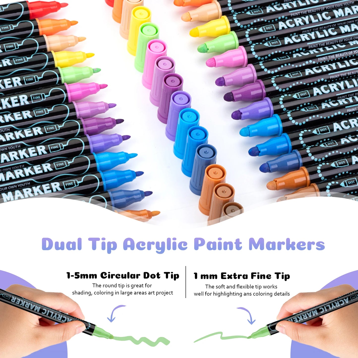 12/24/36/48 Colors Dual Tip Acrylic Paint Pens Markers  for Wood Canvas Stone Rock Painting Glass Ceramic Surfaces DIY Crafts