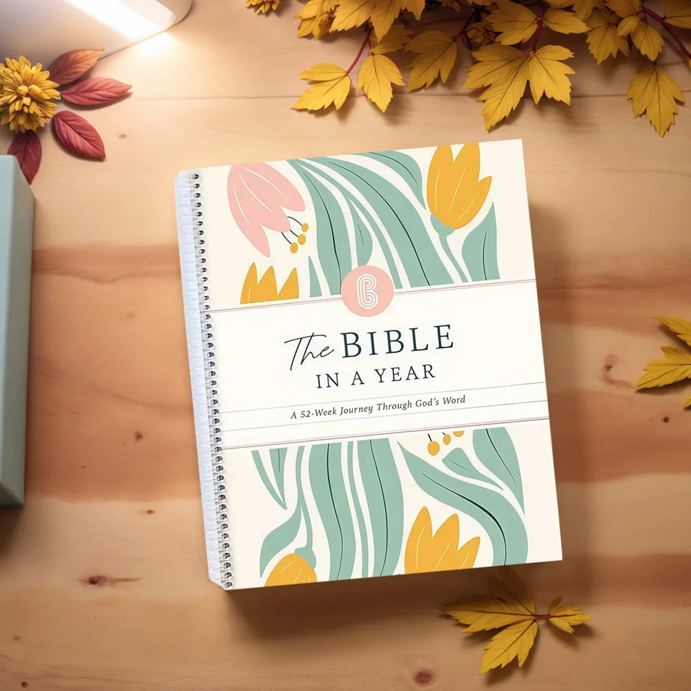 A4/A5 The Bible In A Year:A 52-Week Study Spiral Bible Study Guide Leak-Proof Womens Bible Study Guide Plan Book for Friend Gift