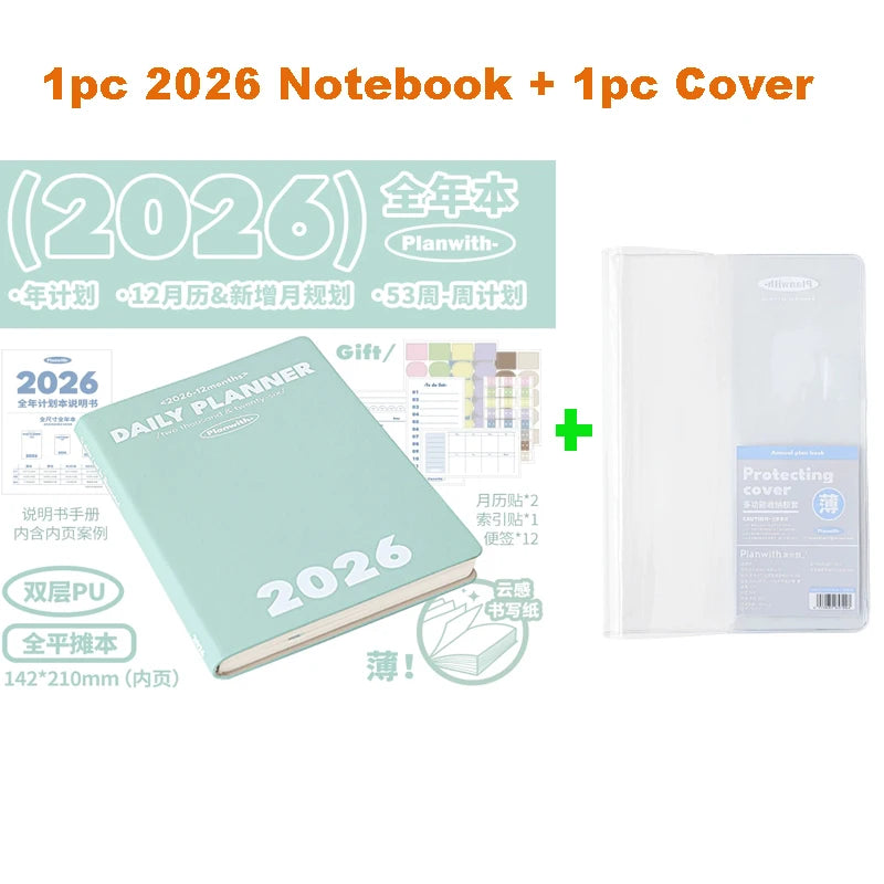 Planwith 2026 Portable Slim A5 Notebook Planner Annual Year Month Weeks Plan One Page Per Day Fashion Colors Best Gifts for 2026