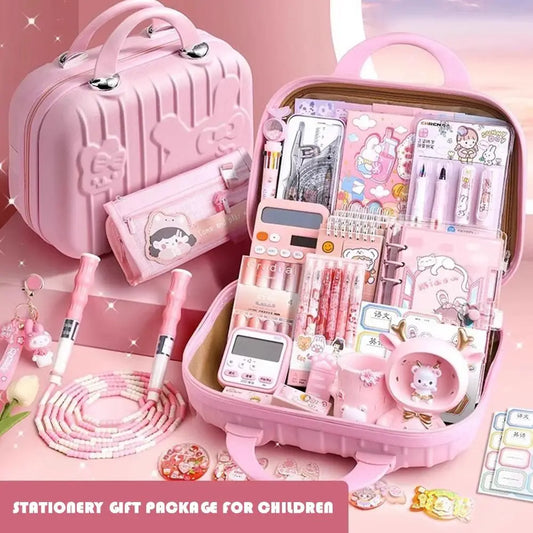 Cute Study Stationery Set Stickers Sharpener Creative Pen Bag Notebook Large Capacity Suitcase Stationery Gift Pack Students