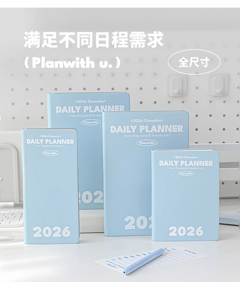 Planwith 2026 Portable Slim A5 Notebook Planner Annual Year Month Weeks Plan One Page Per Day Fashion Colors Best Gifts for 2026