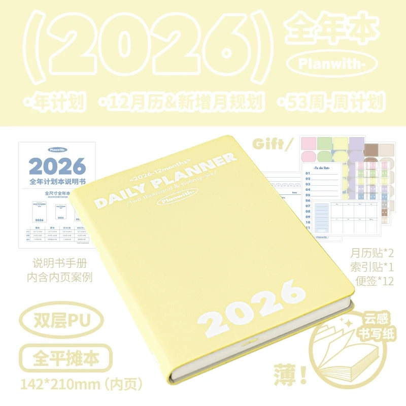 Planwith 2026 Portable Slim A5 Notebook Planner Annual Year Month Weeks Plan One Page Per Day Fashion Colors Best Gifts for 2026