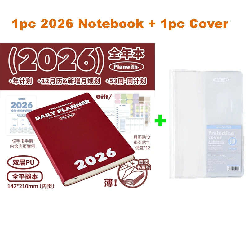Planwith 2026 Portable Slim A5 Notebook Planner Annual Year Month Weeks Plan One Page Per Day Fashion Colors Best Gifts for 2026