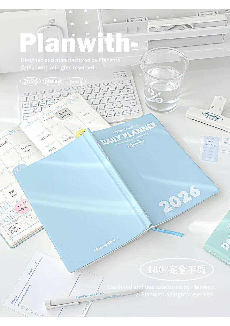 Planwith 2026 Portable Slim A5 Notebook Planner Annual Year Month Weeks Plan One Page Per Day Fashion Colors Best Gifts for 2026