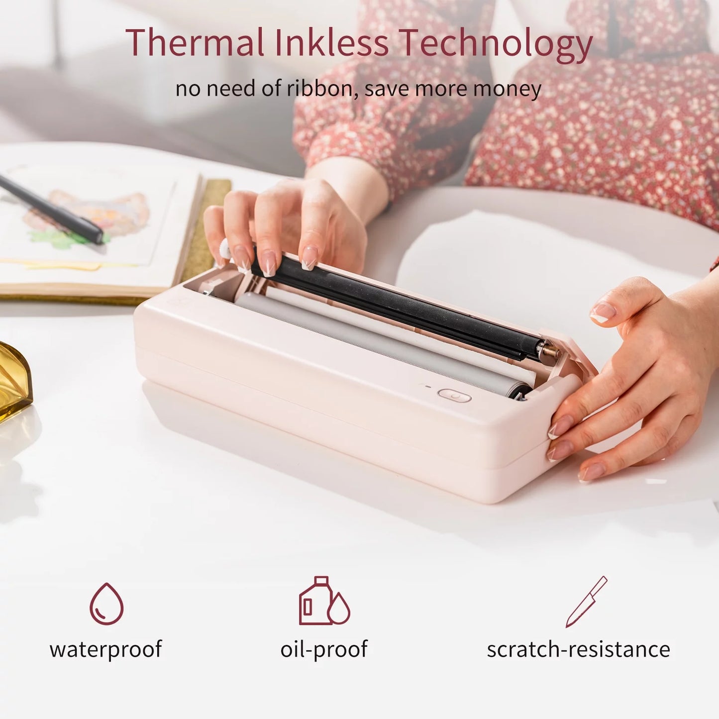 Wireless Portable Printers - A4 Thermal Printer, Monochrome for Travel, Mobile Office, School, Home - Bluetooth Printer Compatible with IOS Android Phone & Laptop