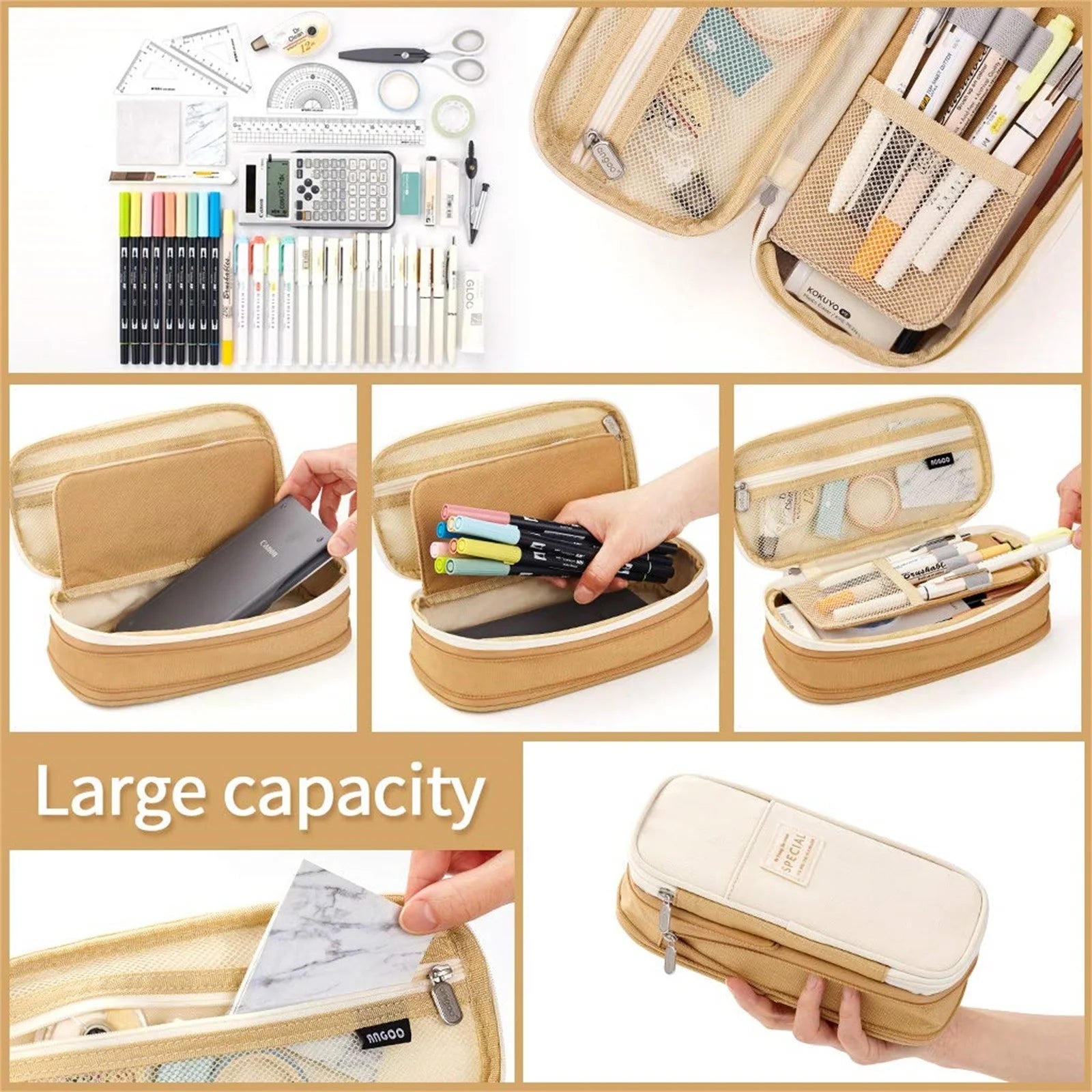 Canvas Big Capacity Pencil Case Organizer