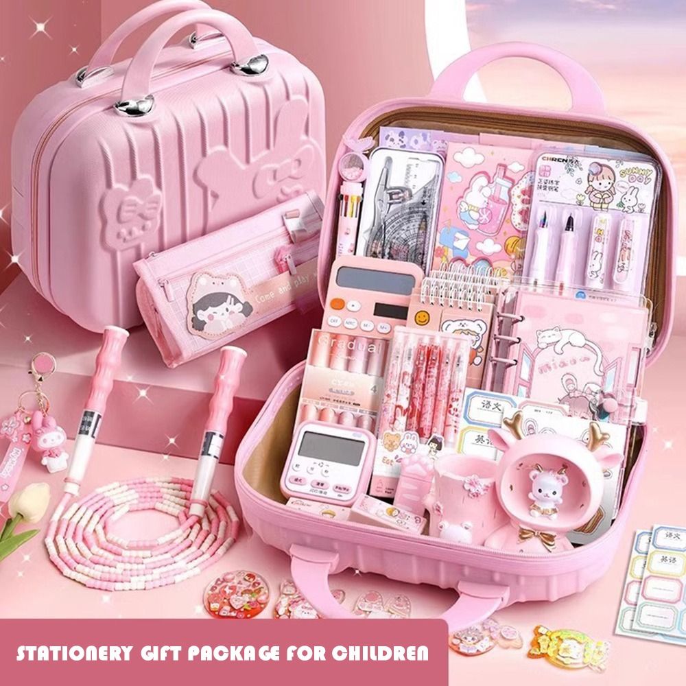 Cute Study Stationery Set Stickers Sharpener Creative Pen Bag Notebook Large Capacity Suitcase Stationery Gift Pack Students