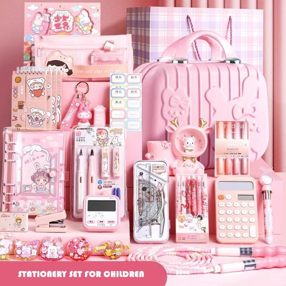Cute Study Stationery Set Stickers Sharpener Creative Pen Bag Notebook Large Capacity Suitcase Stationery Gift Pack Students
